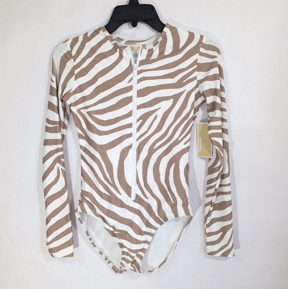 Michael Kors Long Sleeve Rashguard sz 6 Women Swimsuit New Beah surf swimming MK - Picture 4 of 10